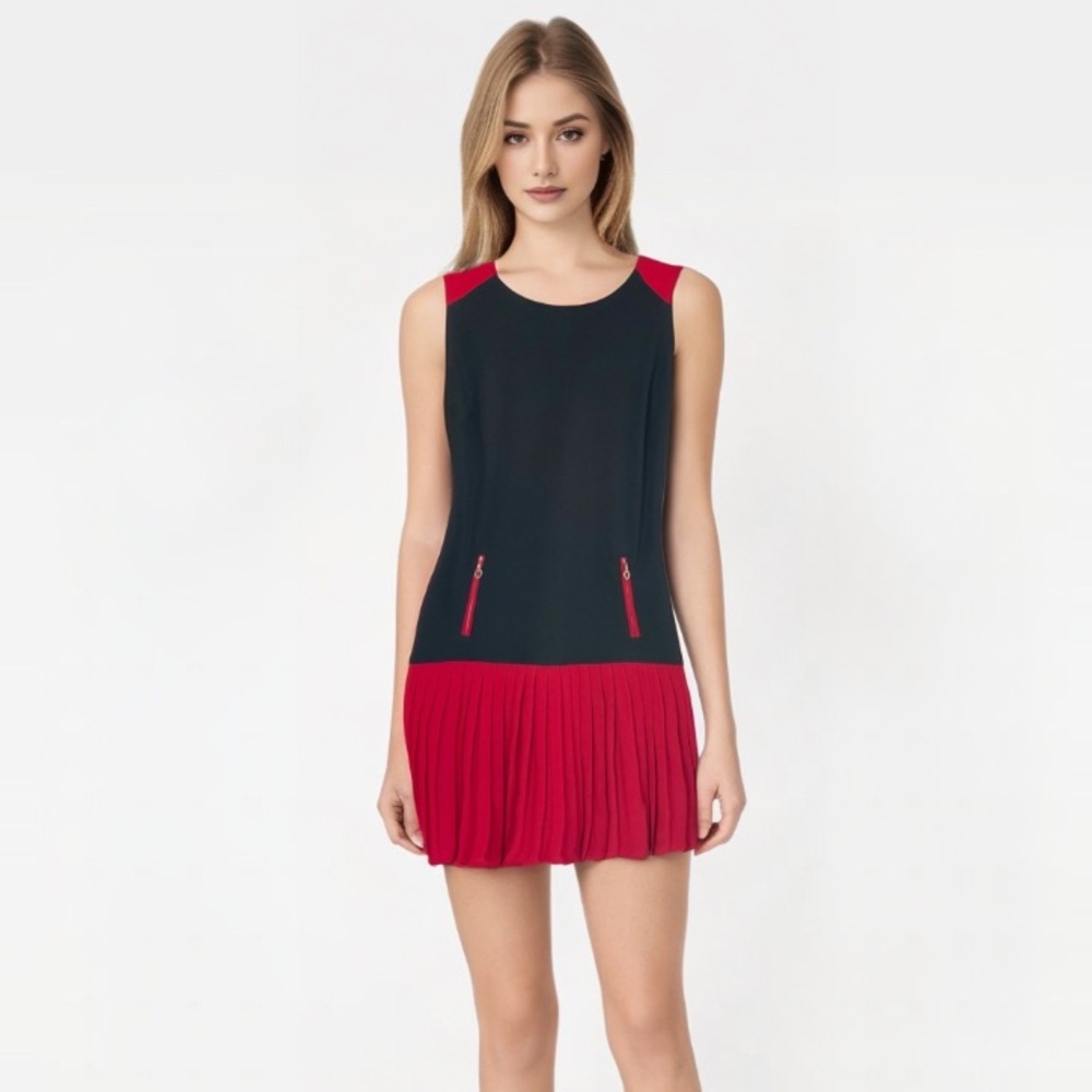 Vintage Dress Mod Tennis Retro Drop Waist Retro Black Red Sleeveless Size Medium